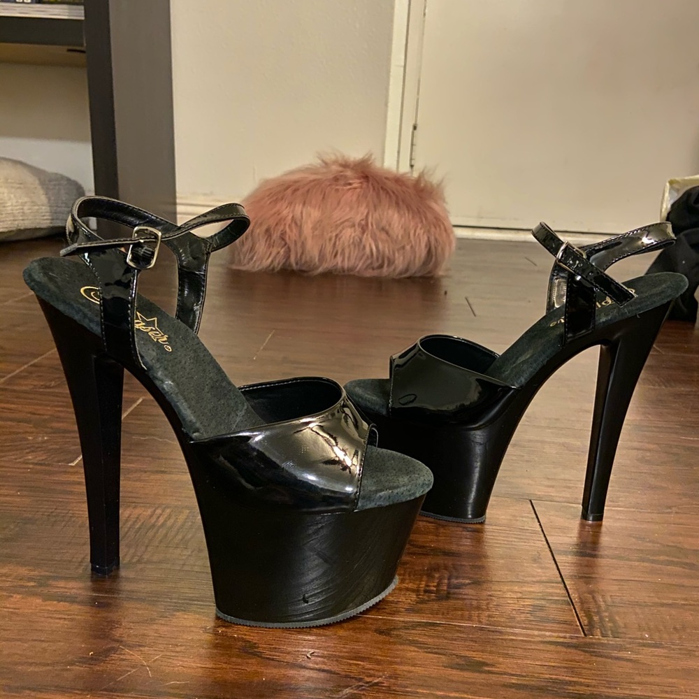 Black patent sexy pleaser stiletto platform heels